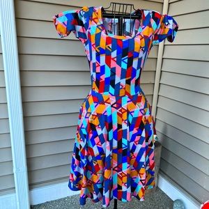 Lularoe S small Dress Nicole geometric pattern colorful light fit and flare